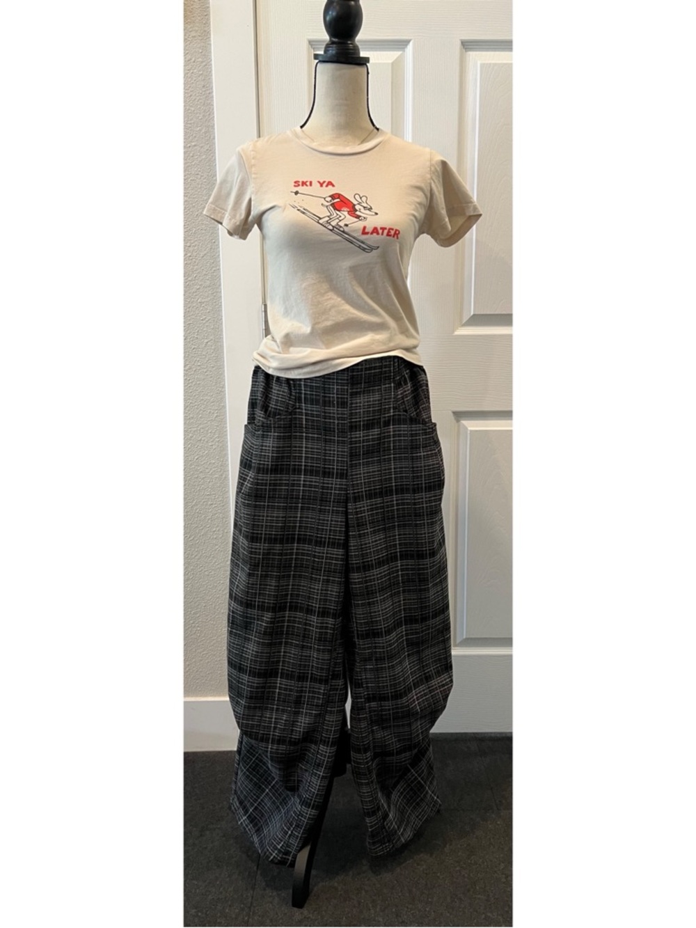 #770 Free People Nice Choice Pull On Plaid Pants Up Pants Midnight Combo Small - Picture 11 of 13